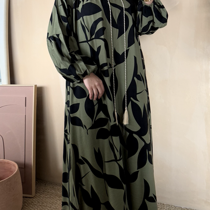 ROBE IMPRIMEE COLOREE KAKI ET NOIRE